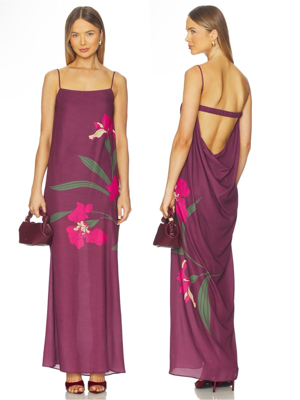 Katie May Chloe Maxi Dress In Raspberry Iris Floral Print